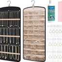 Hanging Jewelry Organizer & Cleaning Kit - Storage Bag with Metal Hooks, Double-Sided Jewelry Rack, Cleaning Solution, Polishing Cloth, Anti-Tarnish Bags Fits Necklaces, Rings on Closet, Wall, Door, Black