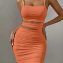 SEBAQINY Summer Bodycon Slip Dress: Women’s Sexy Hollow Out Strap Spaghetti Outfits - Short Party Dress for Club Wear 22521 (Orange,Small)