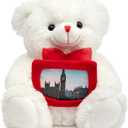 HollyHOME Teddy Bear Stuffed Animal Plush Bear with Red Bow Holding a Picture Frame Soft Plush Toy Holiday Toy Gift 12 Inches Whit