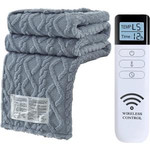 Heated Blanket - Electric Blanket with Wireless Remote, 5 Heat Levels, 12hr Timer, Sherpa Flannel (Light Grey, 62"84")