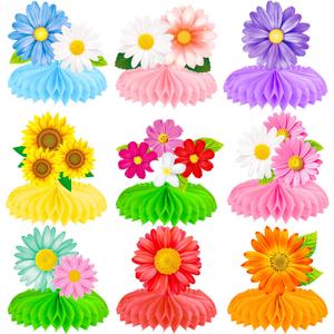 9Pcs Colorful Flower Honeycomb Centerpieces Summer Floral Party Centerpieces Sunflower Daisy Table Decorations for Summer, Spring, Baby Shower & Birthday Party