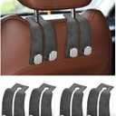 Headrest Hooks for Car, 4 Pack Car Seat Back Organizer Storage Hook, Double Hook Car Seat Hooks for Hanger Purses and Bags, Leather Purse Holder for Car, Grey
