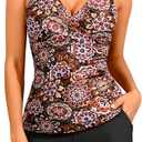 Women Tankini Swimsuits with Shorts - Two Piece Tummy Control Bathing Suits Top with Two Pockets Bottom Swimwear (Large, Mandala)