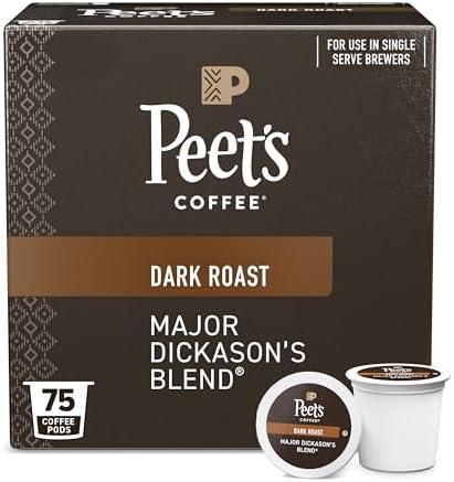 Peet's Coffee, Dark Roast Single Serve Coffee Pods - Major Dickason's Blend 75 Count (1 Box of 75 Pods), 6/26/2026