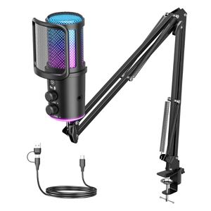 Gaming USB Microphone, Noise Cancellation Condenser Mic with Mute,Boom Arm MicReverb Adjustment, Monitoring for Streaming, Podcasting, Discord, YouTube,PC, Computer, PS4, PS5, Mac