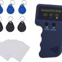 125kHz Handheld RFID Reader and Writer, Portable ID Card Copier Device for T5577/EM4305 Includes 6 Blank Key Fobs & 5 writable Cards for Duplicating Access Cards, Parking Permits(Battery Not Included)