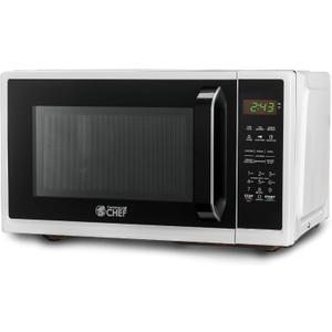 COMMERCIAL CHEF 0.9 Cubic Foot Microwave with 10 Power Levels, Small Microwave with Grip Handle, 900W Countertop Microwave with Digital Display, Door Lock and Kitchen Timer, White (0.9 Cubic Feet)