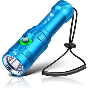 WINDFIRE Scuba Diving Light  Super Bright Diving Flashlight with 3 Modes & Power Indicator, IP68 Waterproof Rechargeable Underwater Torch for Scuba Diving, Snorkeling, and Underwater Exploration (DM06-Blue)