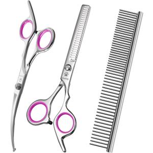 GLADOG Professional 4 in 1 Dog Grooming Scissors Set with Safety Round Tips, Sharp and Heavy-duty Pet Grooming Shears for Cats (Red)