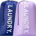2 Pack XL Travel Laundry Bag, Machine Washable Dirty Clothes Organizer with Drawstring,Large Enough to Hold 4 Loads of Laundry, Easy Fit a Laundry Hamper or Basket Travel Essentials 24" x 36" (Light purple+Deep Blue)