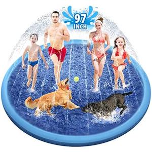 Raxurt Splash Sprinkler Pad for Dogs Kids, 97 Inch Anti-Slip Thickened Dog Pool Durable Upgrade Bath Pool Pet Summer Outdoor Water Toys, Blue