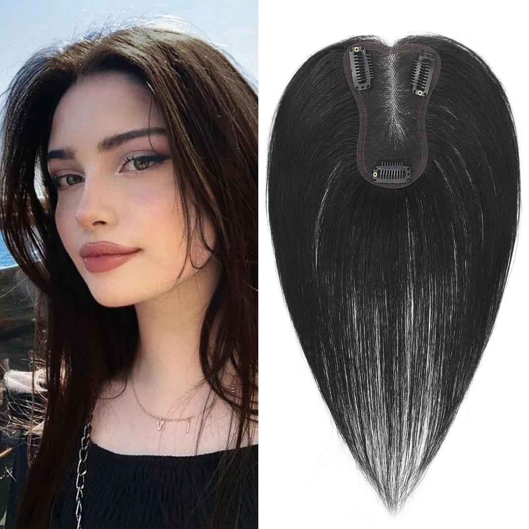 Hair Toppers for Women Real Human Hair, 360 No Bangs, Covers Sparse, Topper for Adds Volume, Real Human for Thin Hair Daily Use(Natural Black, 10 Inch)
