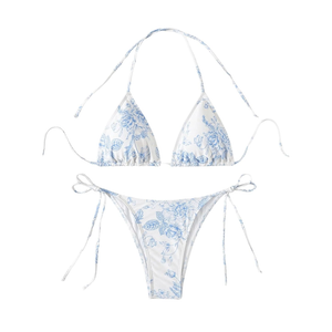 SHENHE Women's 2 Piece Swimsuit Floral Print Halter Tie Side Triangle Bikini Set, Small