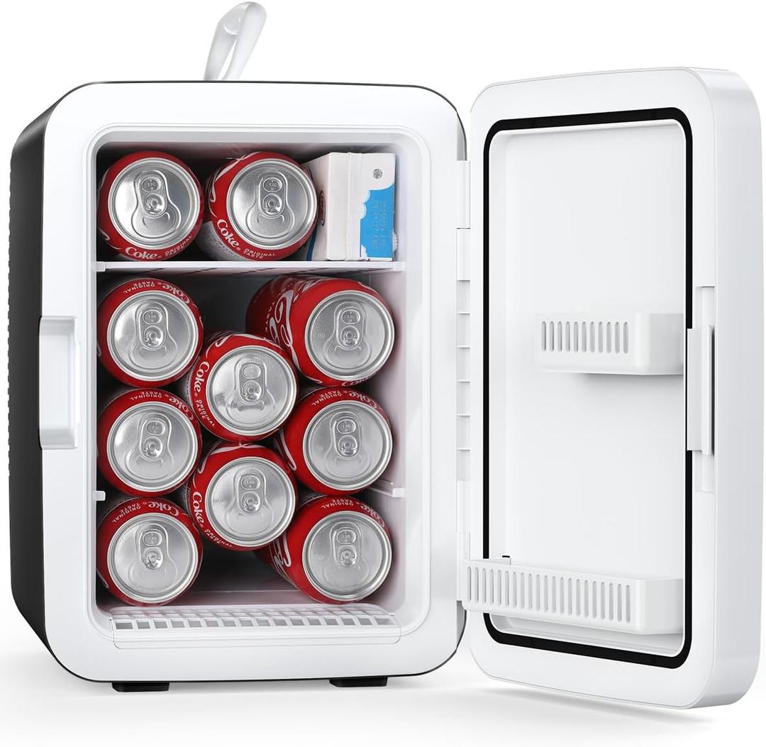 Antarctic Star Compact Mini Fridge, 10L Portable Small Refrigerator, 2.6 Gal Mini Fridge with AC/DC Adapters, Small Cosmetics Cooler for Beverage, Food, Makeup, Bedroom, Office, Dorm, Black