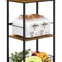 Microwave Stand with Storage, 3-Tier Rolling Kitchen Cart Table with Wire Basket, Wood and Metal Utility Cart on Wheels, Small Coffee Bar Station Cart As Kitchen Island, Microwave Shelf Organizer
