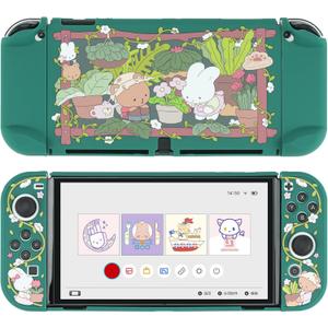 GeekShare Protective Case Slim Cover Case Compatible with Switch OLED and Joystick - Shock-Absorption and Anti-Scratch Skin Case for OLED Switch - Bunny Garden
