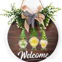 St Patrick's Day Door Sign Welcome Gnome Door Decor Hanging Green Shamrock Sign Decorative Farmhouse St.Patrick's Day Wooden Shamrocks Irish Welcome Sign for Holiday Decor, 12 x 11.5