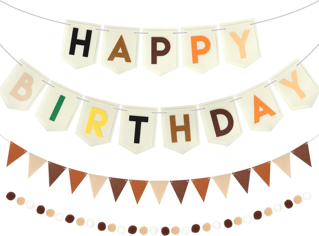 Bohemian Happy Birthday Banner Decorations: LOTOFUN Felt Bunting Birthday Party Decoration Banners - Reusable Khaki Boys Girls Felt Fabric Happy Birthday Garland Decor for Mantel Window Door