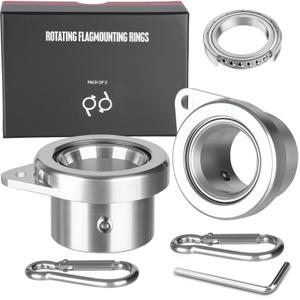 Bearing Steel Ball Flag Pole Rings, Tangle Free Aluminum Alloy Flag Pole Spinners, 360° Rotating Flagpole Rings with Carabiners, Fit Flagpole with 0.75-1inch Diameter, Flagpole Parts, 1 inch Silver