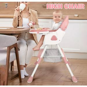 High Chairs for Babies and Toddlers, 4 in 1 Convertible Baby High Chair, Portable High Chair for Travel with Adjustable Height and Back, Foldable High Chair with Wheels& Pu Cushion