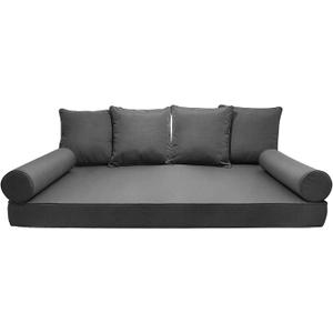 Twin Outdoor Mattress Package,Porch Swing Bed Cushion Set Include 1 Mattress Cover,4 Pillow & 2 Bolster(Filled),Patio Hanging Daybed Indoor Cushion Set (Dark Grey, 75 * 39 * 8inch)