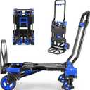 330LB Folding Hand Truck Heavy Duty Carrying, Combination of Four Wheels and Two Wheels Convertible Dolly Cart with Retractable Handle Dolly for Moving Office Carts(Blue)
