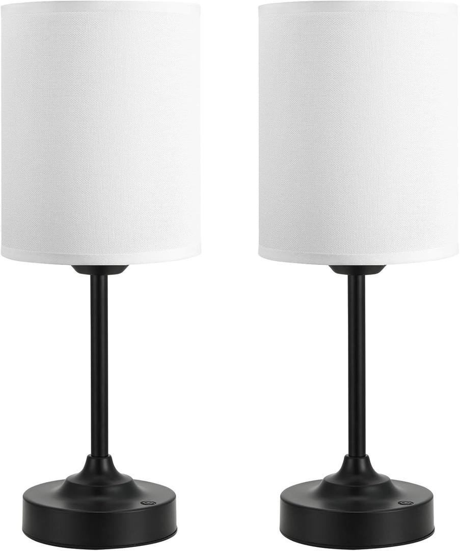 Touch Control Cordlss Table Lamp, USBC Rechargeable Lamp with Stepless Dimming, 4000mAh Battery Operated Bedside Lamp for Bedroom, Living Room, Night Light & Emergency Lighting, Black, 2 Pack