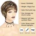 TISHINING Pixie Cut Brown Short Hair Wigs for White Women with Bangs Brown Mixed Blonde Highlights Layered Natural Looking Synthetic Hair Replacement Wigs for Daily Party Use