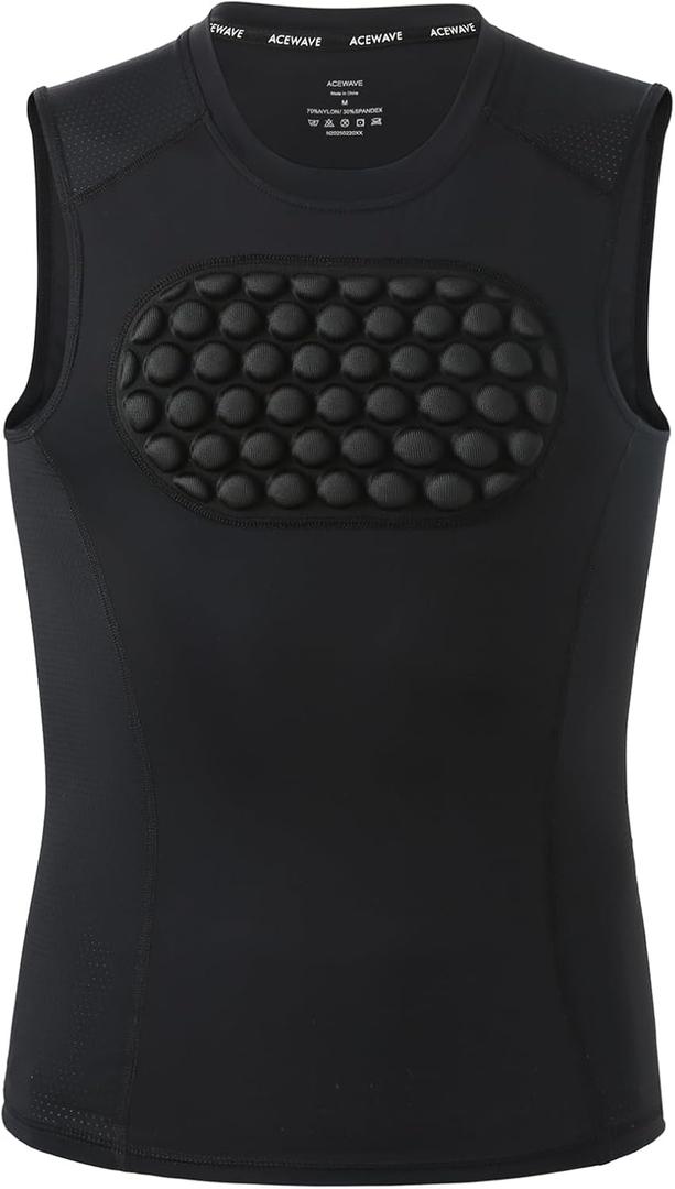 Youth Baseball Chest Protector  12mm EVA Padded Compression Shirt, Heart & Sternum Guard for Boys Girls, Softball Football Lacrosse Rugby Protective Gear, Moisture-Wicking Base Layer (Small, BLACK)