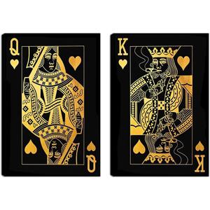 Queen and King of Hearts Golden Inspirational Wall Art Playing Cards Picture Poster Print on Canvas Art Wall Decor for Bedroom Living Room Office Framed Ready to Hang
(20''W x 28''H x2)