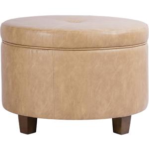 HomePop 24" Large Leatherette Storage Ottoman - Sand Faux Leather, 24"D x 24"W x 17"H