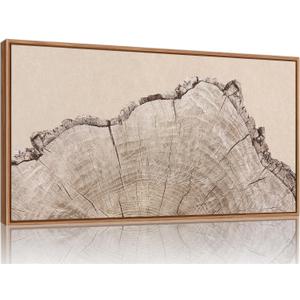 SIGNINART Large Tree Ring Framed Canvas Wall Art, Rustic Beige Wooden Wall Decor, Neutral Nature Wood Stump Artwork, Modern Art Prints for Bedroom Living Room Office 20"x40"