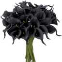 24 Pcs Black Artificial Calla Lily Flowers Fake Black Silk Flowers Real Touch for Wedding Bouquet Office Home Kitchen Decor (Black And Red)