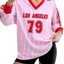 Jersey Shirts for Women Y2k Graphic Number Shirt Football Jersey Top V Neck Streetwear Long Sleeve Tops