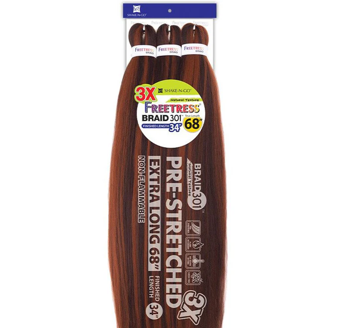 Freetress Braids Natural Texture Braids 3X Pre-Stretched Braid 301 34 inches (1-pack, COPPER)
