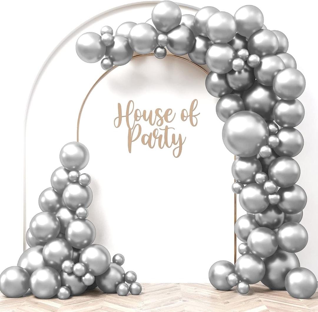 HOUSE OF PARTY Silver Balloons - 92 Pcs Metallic Silver Balloons Different Sizes 18", 12", 5" - Ideal for Silver Party Decorations, Birthday Celebrations, Graduations, and valentines Decor