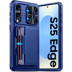 GooseBox for Samsung Galaxy S25 Edge Case Wallet with RFID [Cards Holder][Camera Cover][Edge Raised] Full Body Shockproof Silicone Protective Phone Case for Galaxy S25 Edge 2025 (Blue)