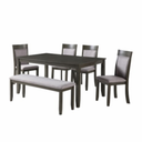 HD Design Palmer Upholstered Dining Set Table: 30"H x 36W x 60"D - Chairs: 37.2"H x 16.9"W x 20.7"D - Bench: 19"H x 48"W x 14.3"D Black
