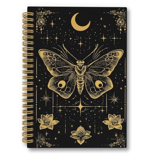 laveliabel Gothic Witchy Butterfly Spiral Notebook, Mystical Celestial Moth Journaling Notebooks, Aesthetic Moon Floral Goth College Ruled Spiral Notebook for School Office Supplies, 5.5x8.3 Inches