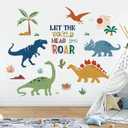 decalmile Boho Dinosaur Wall Decals Dino Palm Tree Wall Stickers Baby Nursery Boys Bedroom Playroom Wall Decor Gifts for Kids
