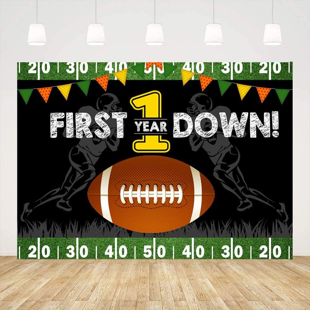 Ticuenicoa Football Themed 1st Birthday Backdrop Happy Birthday Party Decorations for Boy First Down Photography Background for First Birthday Party Newborn Birthday Banner Photo Booth Props 5x3ft