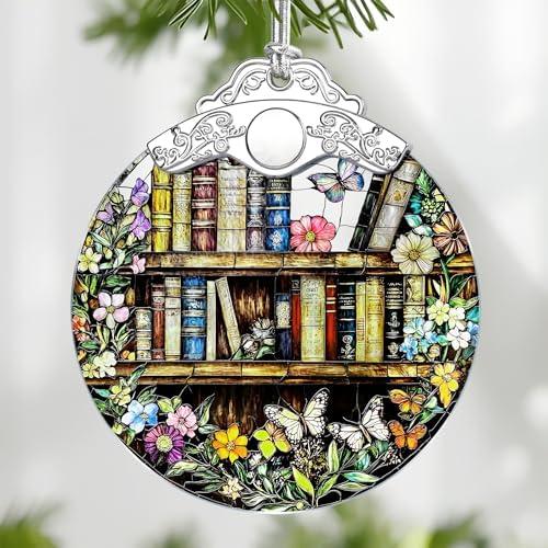 Book Stained Glass Ornament, Christmas Ornaments – Christmas Tree Decorations, Holiday Decor, Stocking Stuffer, Gift Idea, Gifts for Book Lover, Friend, and Faimly