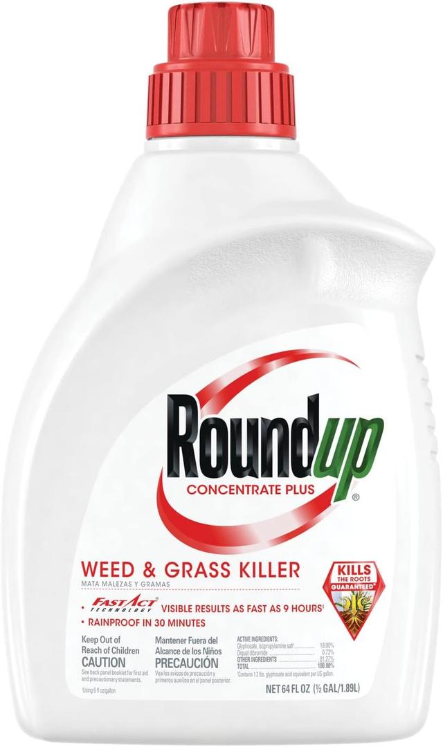 Roundup Concentrate Plus Weed and Grass Killer - Includes Easy Measure Cap, 64 oz.