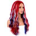 Red White and Blue Wig Women 4th of July Bob Wigs Long Curly Wavy Wig for Women Synthetic Wigs for Daily Halloween Party Use