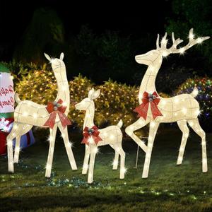 Lulu Home Christmas Yard Decoration, 3-Piece Large Pre-lit White Reindeer with 210 LEDs Warm White Lights, 60" H 3D Light Up Standing Reindeer Family for Lighted Holiday Display Indoor Outdoor