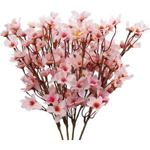 Uieke 4Pcs Artificial Cherry Blossom Flower, Silk Peach Flowers Fake Plants Arrangement for DIY Garden Home Wedding Party Spring Decor, Pink