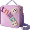 Insulated Lunch Bag With Adjustable Shoulder Strap, Nylon Preppy Lunch Box Large Insulated Lunch Bag Reusable Lunch Tote Bag with Smiley Preppy LunchBag for Girls School Travel Picnic (Purple)
