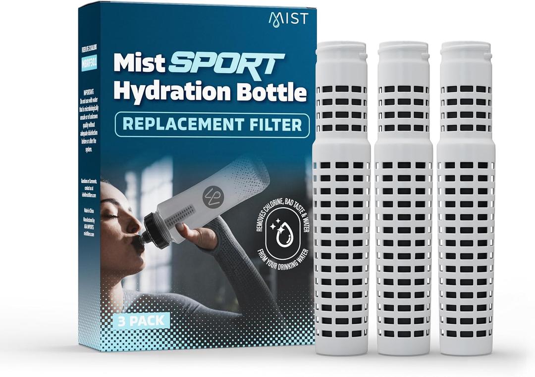 2 x Mist Sports Squeeze Water Bottle Replacement Filter, Replacement Filter Lasts 32 Gallons (2 Months) for Contaminant Free and Pure Water - No Lugging Disposable Bottles, 3-pack