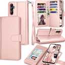 Tekcoo Galaxy A14 5G Case, PU Leather Wallet, Detachable Magnetic Hard Case, Kickstand, 11 Card Slots, Rose Gold