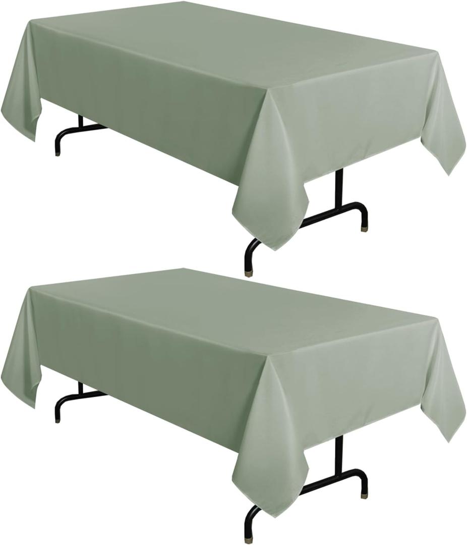 sancua 2 Pack Sage Green Tablecloth 60 x 102 Inch, Rectangle Table Cloth for 6 Feet Tables - Stain and Wrinkle Resistant Washable Polyester Table Cover for Dining Tables, Buffet Parties and Camping